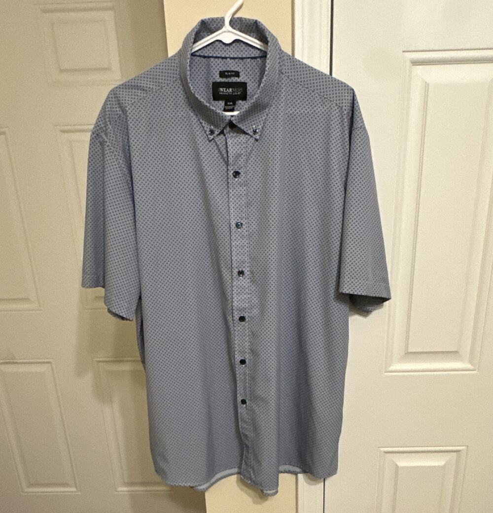 AWEARNESS Kenneth Cole Men's XXL Blue Geometric Stretch SS Slim Button-Down